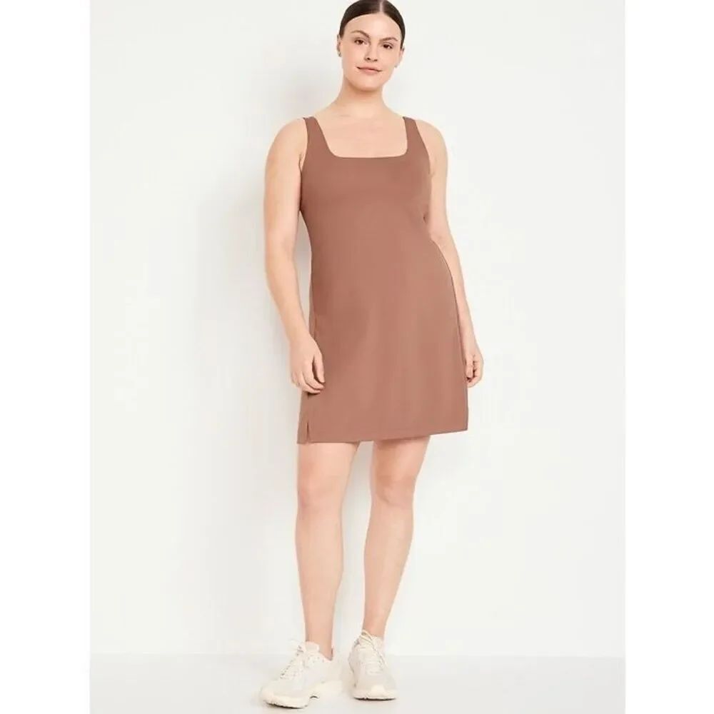 Old Navy Small PowerSoft Square-Neck Athletic Tennis Dress - Warm Taupe